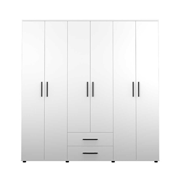 Adore Mobilya White 6 Kapaklı 2 Çekmeceli Gardırop - Mat Beyaz 206x213x52 CM