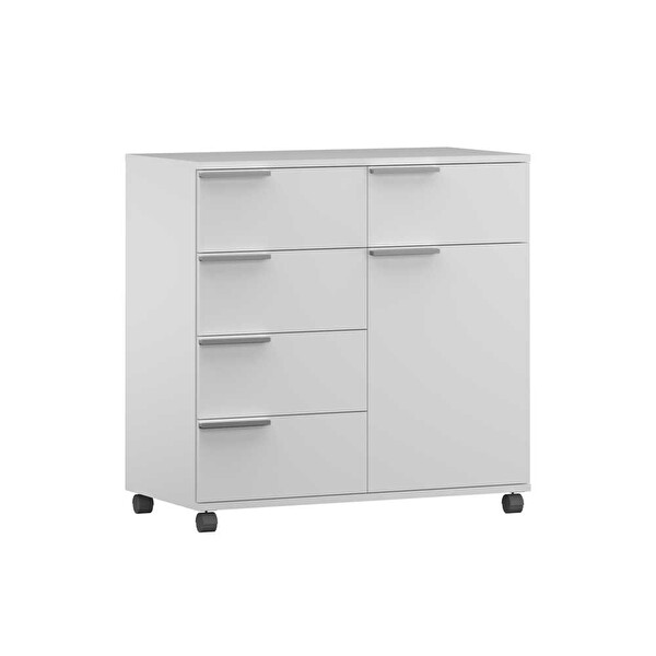 Adore Mobilya Diamond 5 Çekmeceli Tek Kapaklı Dolap - Parlak Lake Beyaz 85x81x44 CM