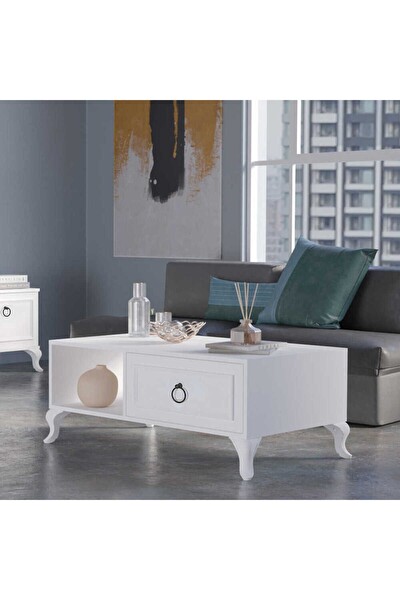 Adore Mobilya Country Orta Sehpa Mat Lake Beyaz 103x42x60 CM GXYXD
