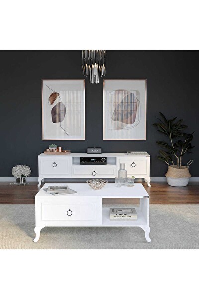 Adore Mobilya Country Orta Sehpa Mat Lake Beyaz 103x42x60 CM GXYXD