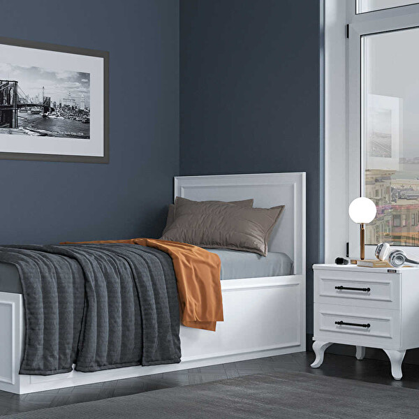 Adore Mobilya Country Bazalı Tek Kişilik Karyola-Mat Lake Beyaz 105x105x205 CM