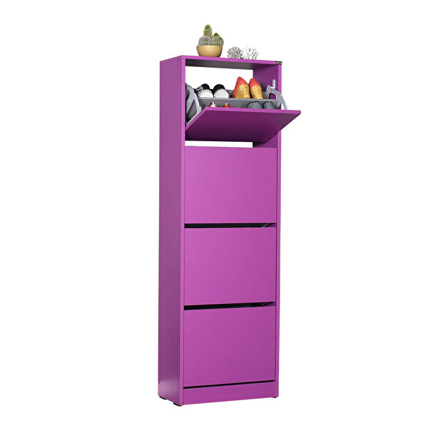 Adore Mobilya Flat Duo 4 Katlı Ayakkabılık - Mor 51x157x26 CM