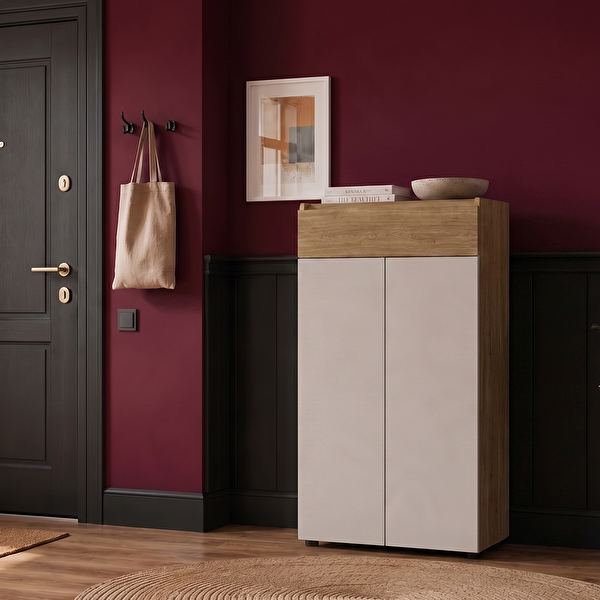Adore Mobilya Porto 2 Kapaklı Tek Çekmeceli Florida Meşe-Vizon 72x111x34 CM Vestiyer