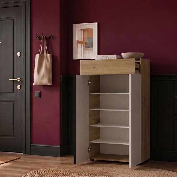 Adore Mobilya Porto 2 Kapaklı Tek Çekmeceli Florida Meşe-Vizon 72x111x34 CM Vestiyer