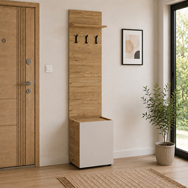 Adore Mobilya Porto Tek Kapaklı 3 Askılı Florida Meşe-Vizon 51x210x34 CM Vestiyer