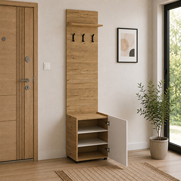 Adore Mobilya Porto Tek Kapaklı 3 Askılı Florida Meşe-Vizon 51x210x34 CM Vestiyer