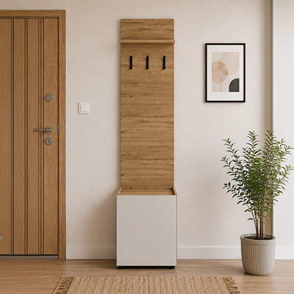 Adore Mobilya Porto Tek Kapaklı 3 Askılı Florida Meşe-Vizon 51x210x34 CM Vestiyer