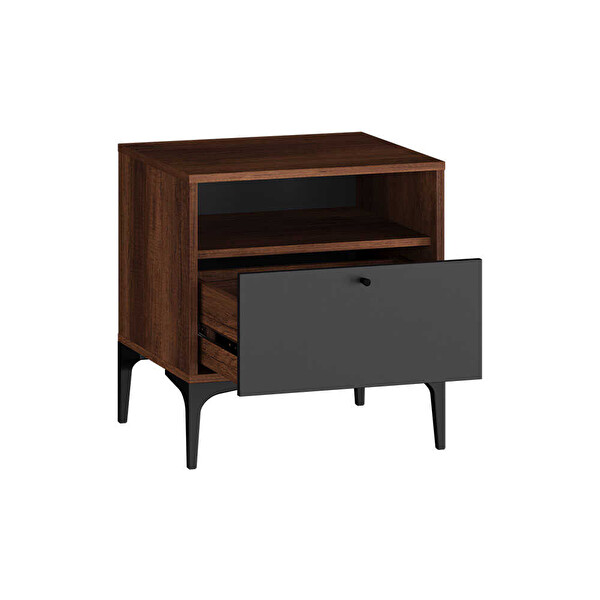 Adore Mobilya Madrid 51x55x45 CM Oslo Ceviz/Antrasit Tek Çekmeceli Komodin