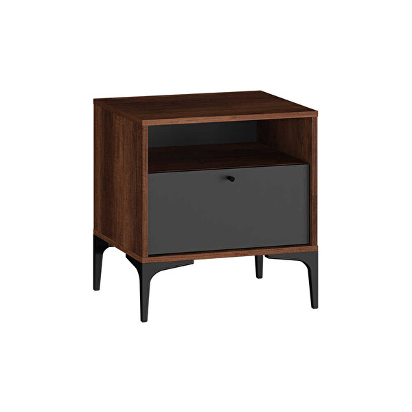 Adore Mobilya Madrid 51x55x45 CM Oslo Ceviz/Antrasit Tek Çekmeceli Komodin