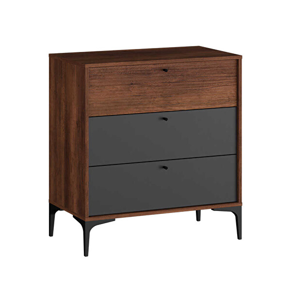 Adore Mobilya Madrid Oslo Ceviz-Antrasit 80x87x45 CM 3 Çekmeceli Şifonyer