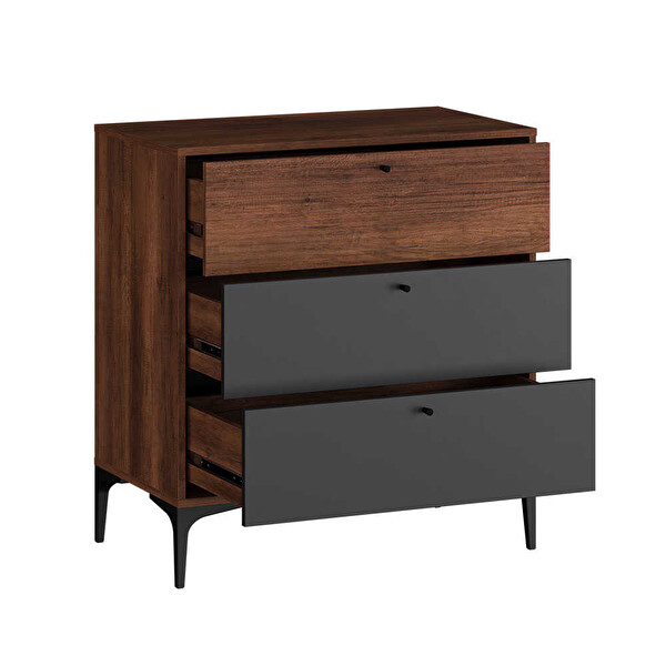 Adore Mobilya Madrid Oslo Ceviz-Antrasit 80x87x45 CM 3 Çekmeceli Şifonyer