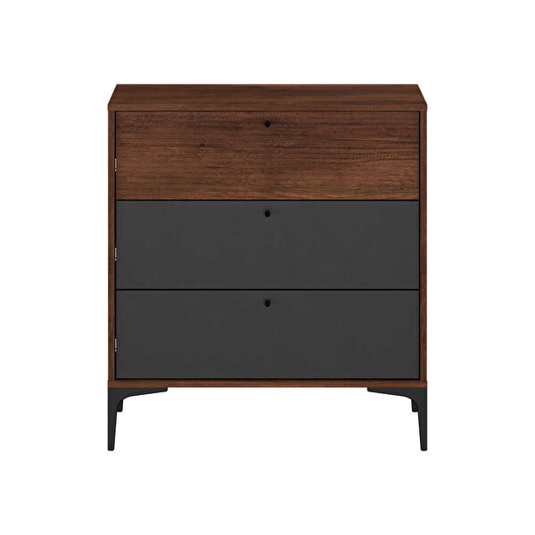 Adore Mobilya Madrid Oslo Ceviz-Antrasit 80x87x45 CM 3 Çekmeceli Şifonyer