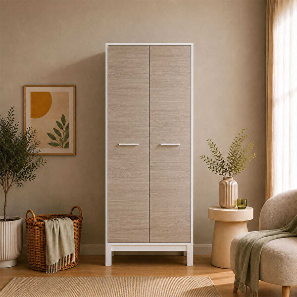 Adore Mobilya London 2 Kapaklı Gardırop - Meşe Beyaz 81x202x51 CM