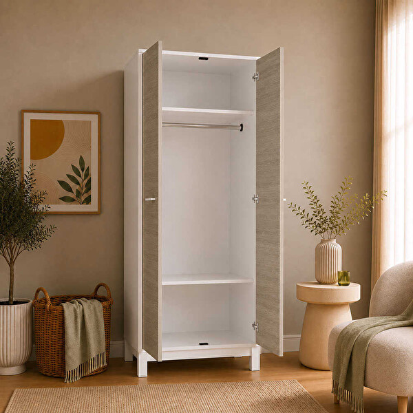 Adore Mobilya London 2 Kapaklı Gardırop - Meşe Beyaz 81x202x51 CM