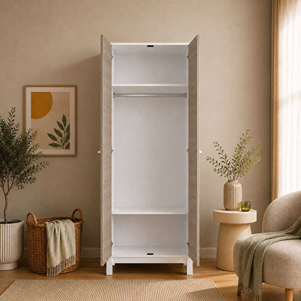 Adore Mobilya London 2 Kapaklı Gardırop - Meşe Beyaz 81x202x51 CM