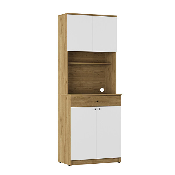 Adore Mobilya 4 Kapaklı Tek Çekmeceli Çok Amaçlı Dolap Florida Meşe - Beyaz 72x195x45 CM Kahve Köşesi
