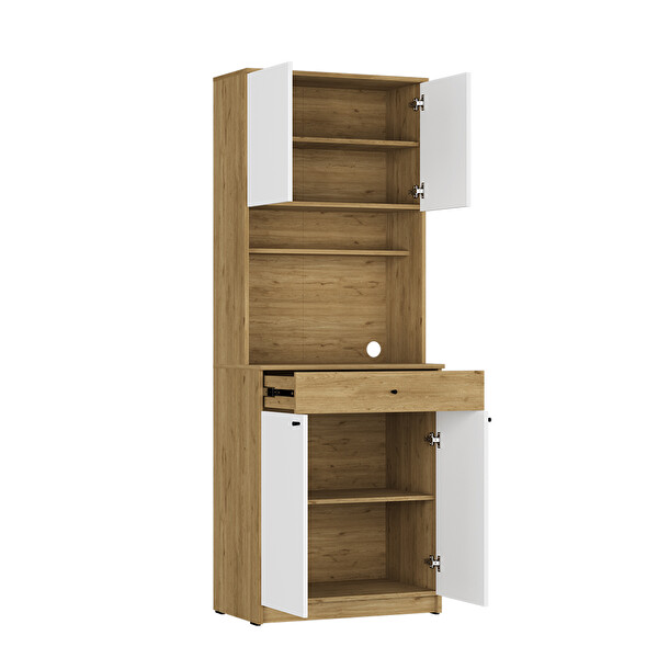 Adore Mobilya 4 Kapaklı Tek Çekmeceli Çok Amaçlı Dolap Florida Meşe - Beyaz 72x195x45 CM Kahve Köşesi