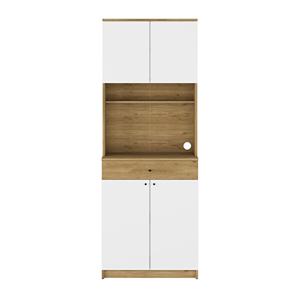 Adore Mobilya 4 Kapaklı Tek Çekmeceli Çok Amaçlı Dolap Florida Meşe - Beyaz 72x195x45 CM Kahve Köşesi