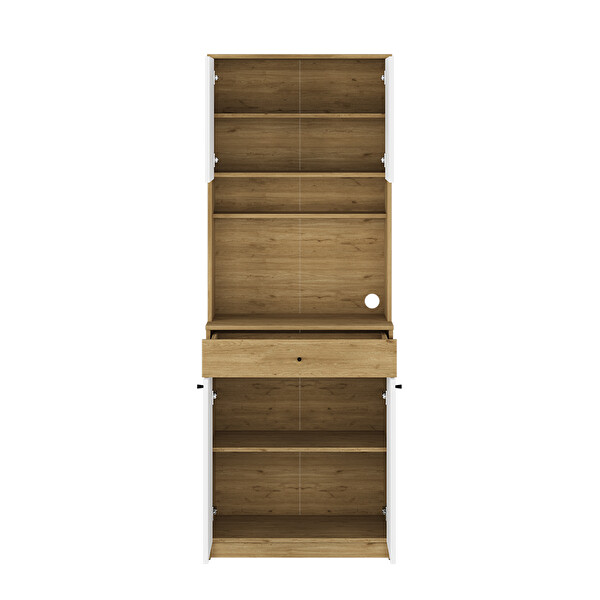 Adore Mobilya 4 Kapaklı Tek Çekmeceli Çok Amaçlı Dolap Florida Meşe - Beyaz 72x195x45 CM Kahve Köşesi