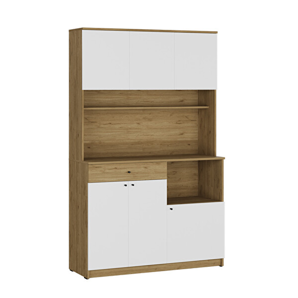 Adore Mobilya 6 Kapaklı Tek Çekmeceli Çok Amaçlı Dolap Florida Meşe-Beyaz 120x195x45 CM Kahve Köşesi
