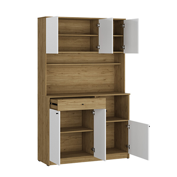 Adore Mobilya 6 Kapaklı Tek Çekmeceli Çok Amaçlı Dolap Florida Meşe-Beyaz 120x195x45 CM Kahve Köşesi