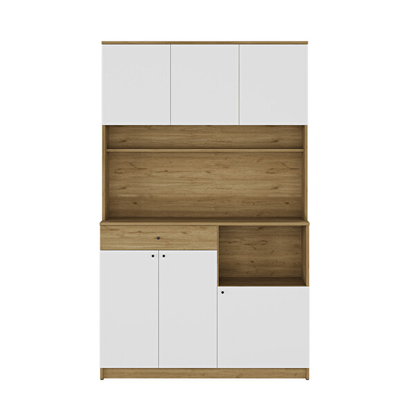 Adore Mobilya 6 Kapaklı Tek Çekmeceli Çok Amaçlı Dolap Florida Meşe-Beyaz 120x195x45 CM Kahve Köşesi