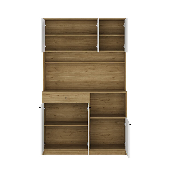 Adore Mobilya 6 Kapaklı Tek Çekmeceli Çok Amaçlı Dolap Florida Meşe-Beyaz 120x195x45 CM Kahve Köşesi