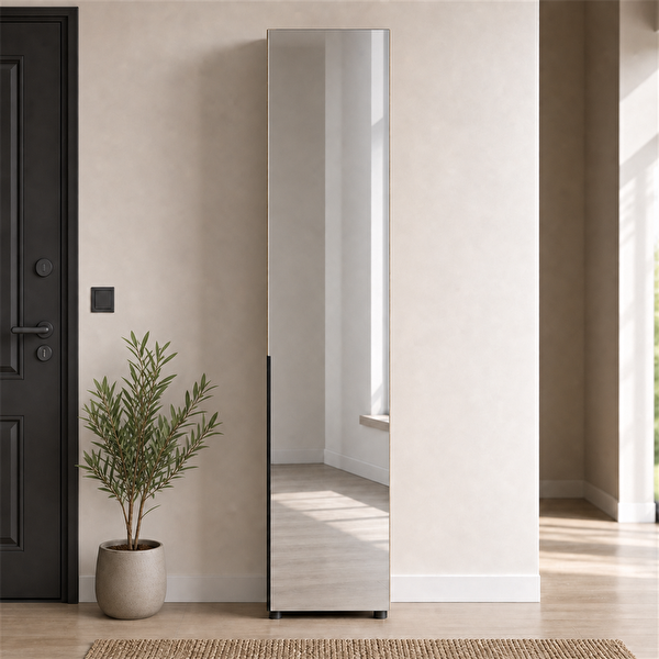 Adore Mobilya Porto 10 Bölmeli Tek Kapaklı 47x210x34 CM Florida Meşe-Vizon Aynalı Vestiyer