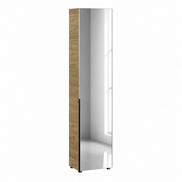 Adore Mobilya Porto 10 Bölmeli Tek Kapaklı 47x210x34 CM Florida Meşe-Vizon Aynalı Vestiyer