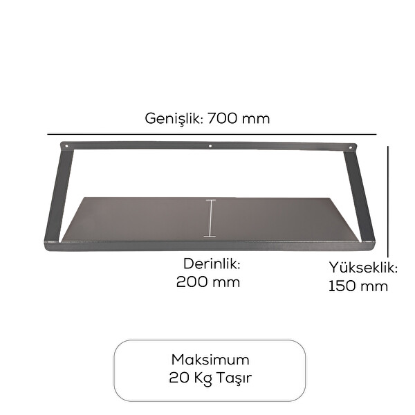 Alfafonet Ziglat 150 Serisi 700x200x150 MM Antrasit Gri 20 KG Taşıma Kapasiteli Endüstriyel Duvar Tipi Raf