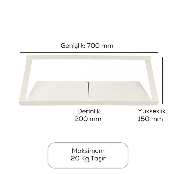 Alfafonet Ziglat 150 Serisi 700x200x150 MM Mat Beyaz 20 KG Taşıma Kapasiteli Endüstriyel Duvar Tipi Raf