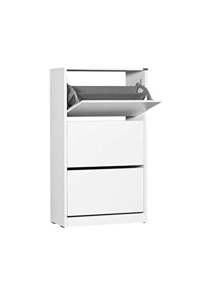 Adore Mobilya Flat Duo 73x119x26 CM 3 Katlı Geniş Mat Beyaz Ayakkabılık