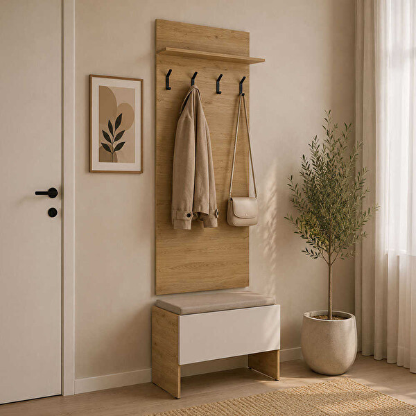 Adore Mobilya Porto 4 Askılı Tek Raflı Vestiyer Panosu - Florida Meşe 72x163x3 CM