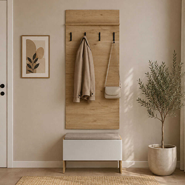 Adore Mobilya Porto 4 Askılı Tek Raflı Vestiyer Panosu - Florida Meşe 72x163x3 CM