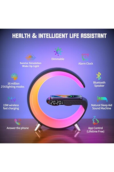 Torima G63 Kablosuz Şarj Saat ve Hoparlör Özellikli 3 in 1 Beyaz Masa Lambası