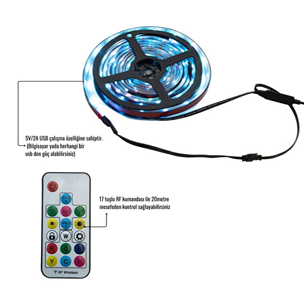 NPO RGB 5V/2A 3 M Led Strip With Remote Control