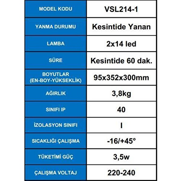Arsel Versalite LED VSL214/1 LED 2x500 Lümen Acil Aydınlatma Armatürü