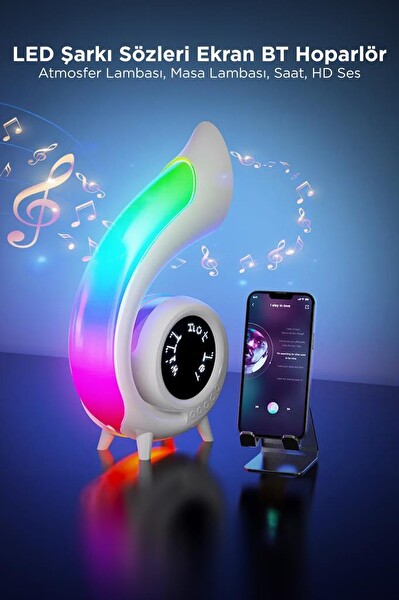 Torima XM-G69 Beyaz Kablosuz Şarjlı Saat ve Hoparlör Özellikli Masa Lambası 6 in 1