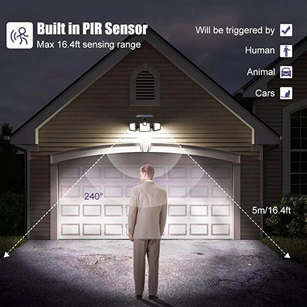 Greentech Güneş Enerjili Hareket Sensörlü 3 Taraflı 171 Cob Led Aydınlatma / GT-SL15