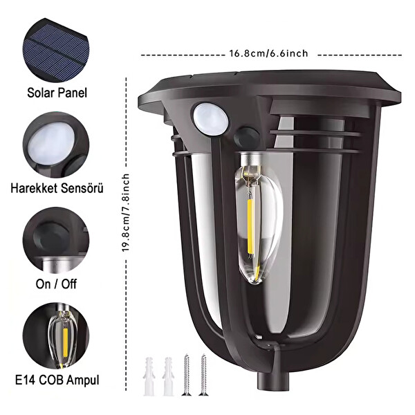 Greentech Güneş Enerjili Hareket Sensörlü Cob Led Duvar Aplik / GT-SL18