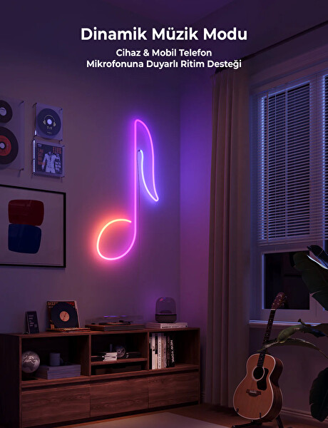 Mega Oto Market Sese Duyarlı Animasyonlu RGB Kumandalı 5 Metre Neon Şerit Hortum Led USB ve App Uyumlu