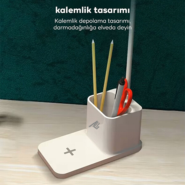 Ally Kablosuz Şarj Göz Korumalı Portatif Led Masa Lambası Kalemlik