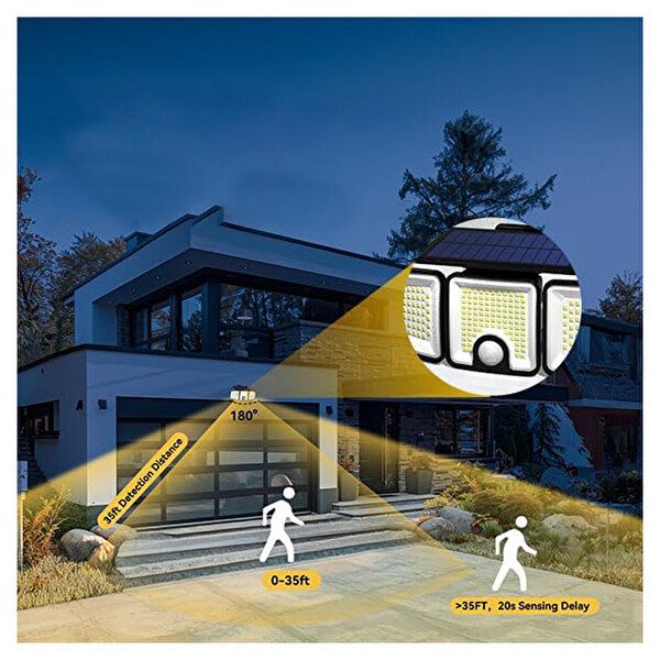 Greentech GT-SL25 Güneş Enerjili 223 Cob Ledli Hareket Sensörlü 3 Taraflı Aydınlatma