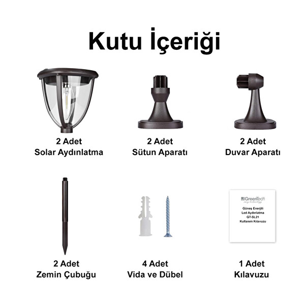 Greentech GT-SL21 Güneş Enerjili LED Aydınlatma 2 Adet