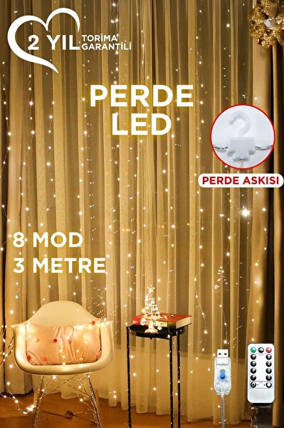 Torima LW-7 300 Ledli 10 Sarkıt Perde Işık 8 Modlu Uzaktan Kumandalı 3x3M Peri Telli Led