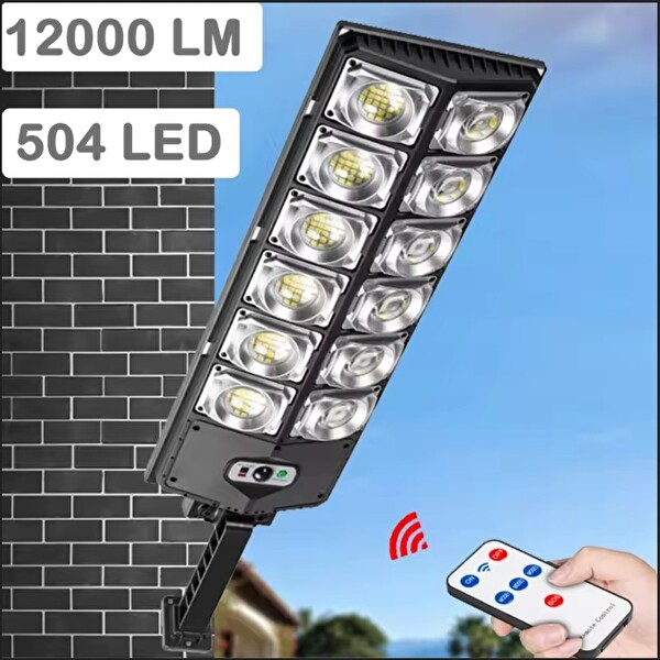 Sge Teknoloji 12000 Lümen 504 LED Güneş Enerjili Hareket Sensörlü Kumandalı Bahçe Sokak Garaj Ev Aydınlatma Lambası