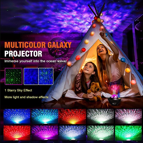 Sge Teknoloji Bluetoothlu Hoparlörlü Müzikli Projektörlü Yansıtmalı Çocuk Bebek Odası Gece Lambası