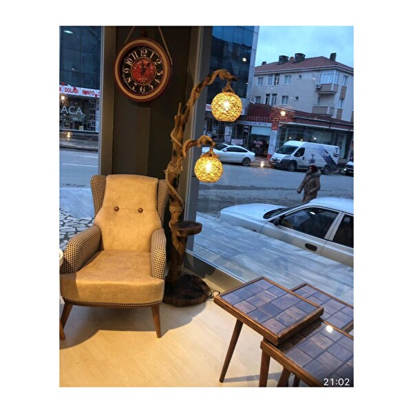 Bengi Ticaret 12964 Sarmaşık Atmaca Doğal Malzeme Kuru Zeytin Çam Dalı El Yapımı Lambader 2'li