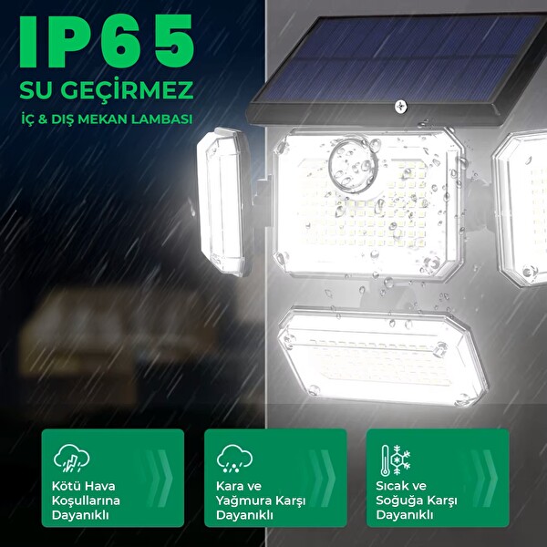 Upway Güneş Enerjili 333 Ledli 4 Oynar Başlıklı Kumandalı Su Geçirmez Sensörlü Lamba