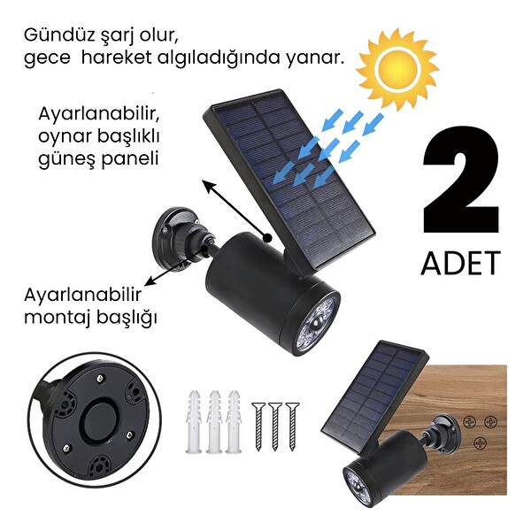 Upway Sahte Kamera Görünümlü Sensörlü Güneş Enerjili 1500 mAh 400 Lümen Led Lamba - 2 Adet